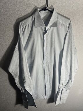 Ermenegildo Zegna Dress Shirt Mens 44-17 1/2 Blue Business Casual Office Career